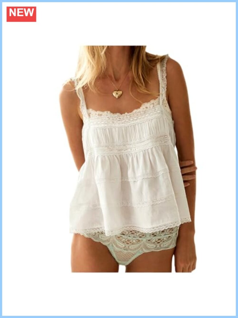 Lace Eyelet Tank Top Boho Ruffle Babydoll Cami Peplum Sleeveless